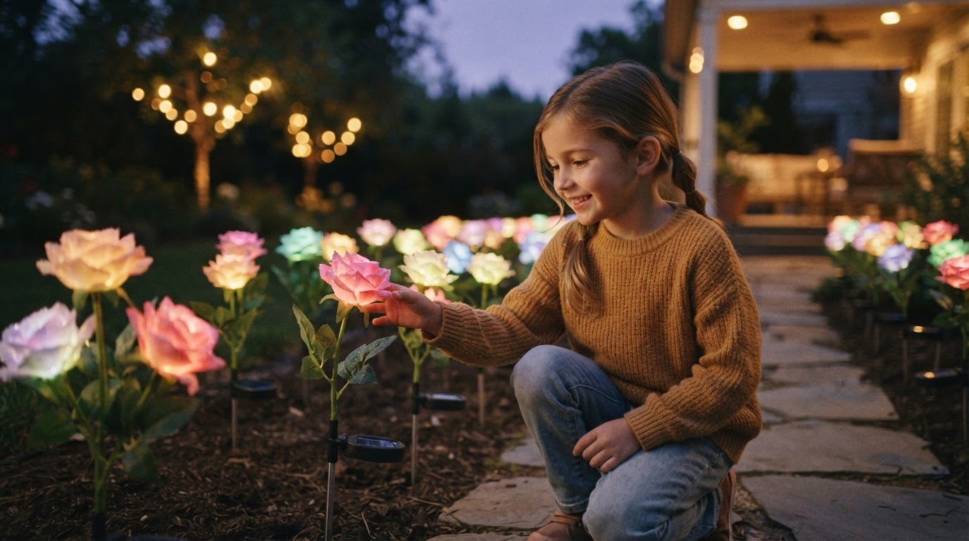 Installing Solar Rose Lights for Walkway Decoration