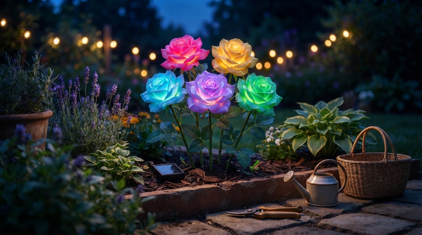 How do LED solar roses compare for garden lighting?