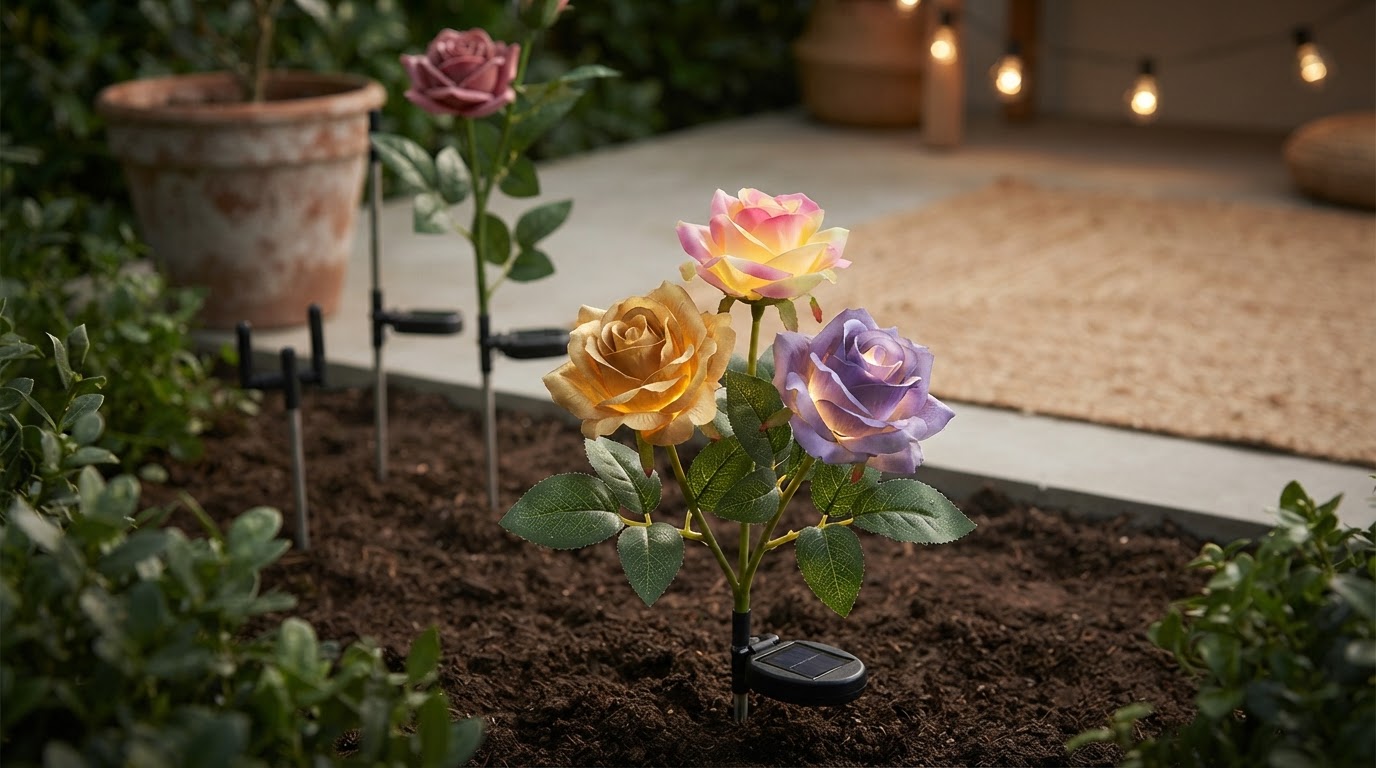 How do Solar Rose Lights compare to standard flower stakes?