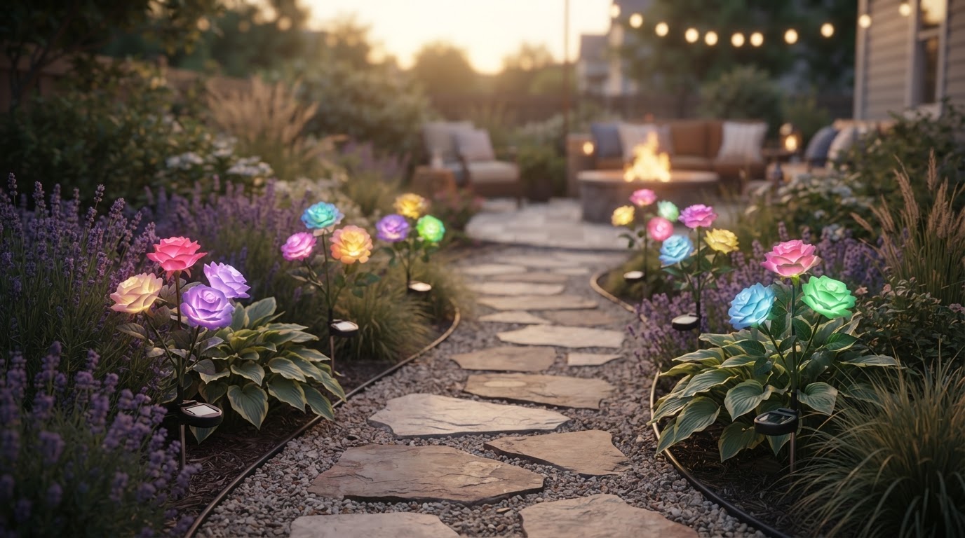 Solar Rose Lights Evaluation for Garden Path Integration
