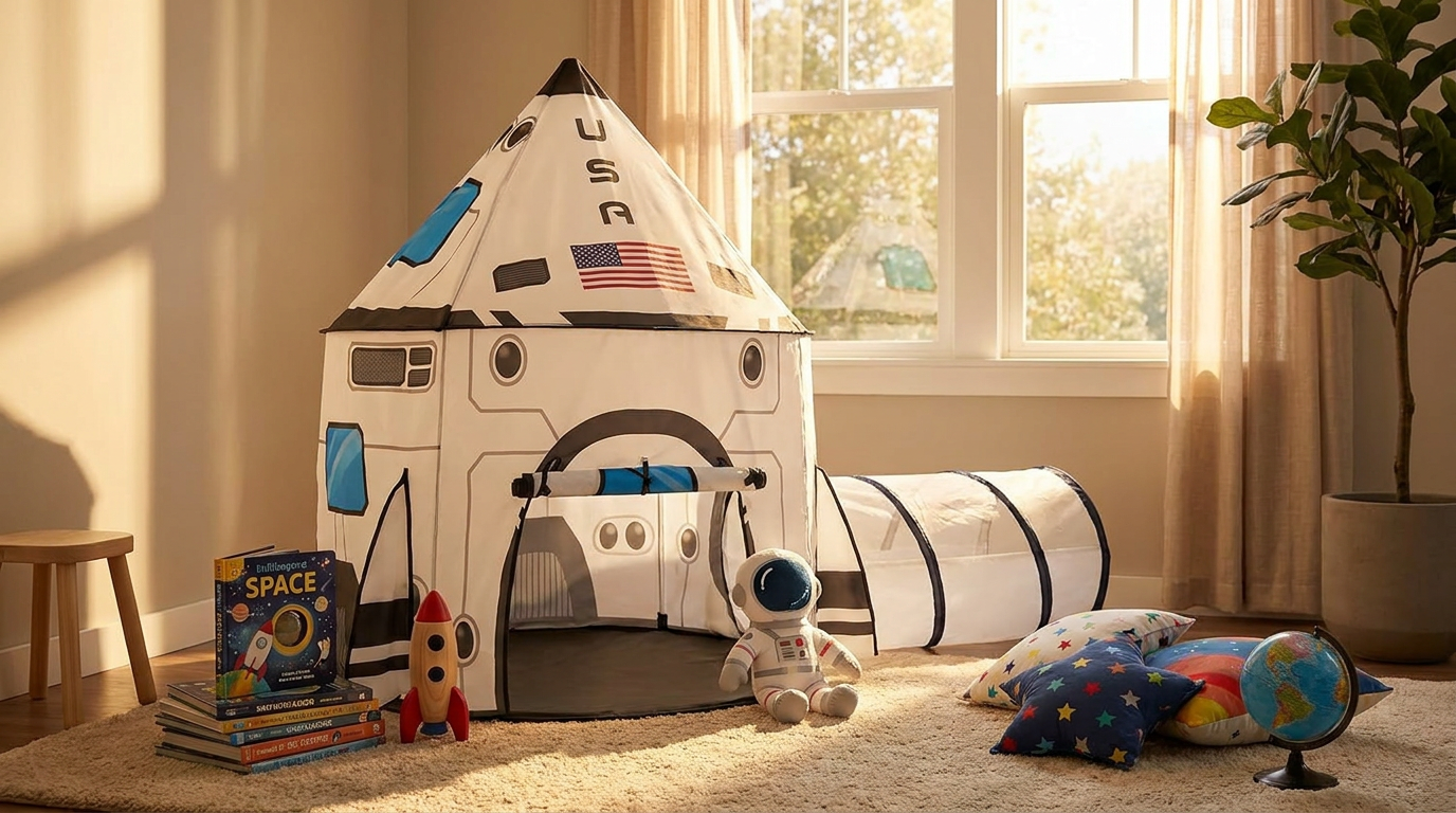 Rocket Ship Tent Integration for Modern Toddler Bedrooms