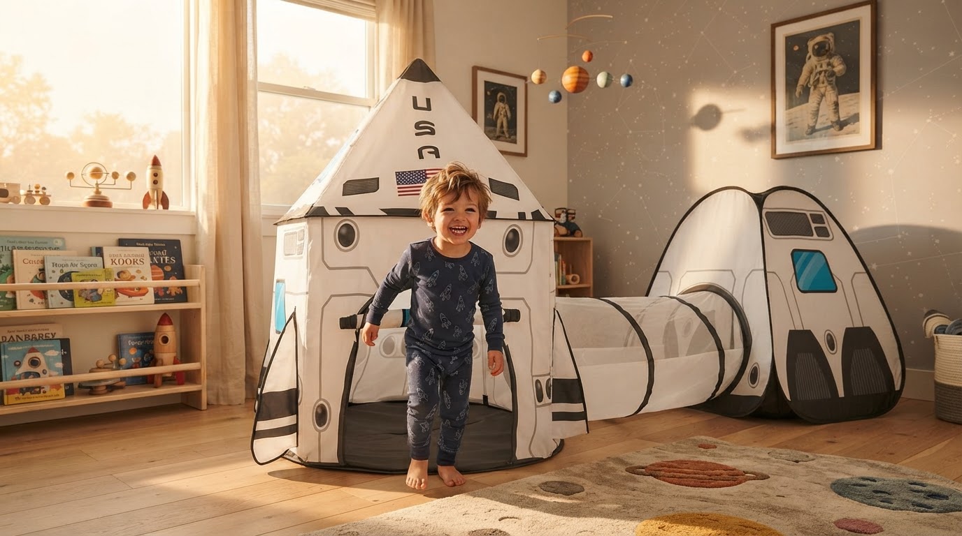 Rocket Ship Tent Layouts for Toddler Space Bedrooms