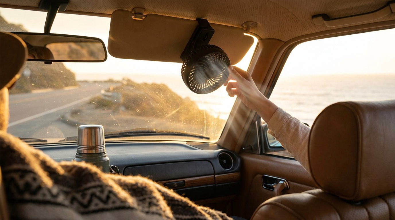 How does a 12v Car Clip-On Fan improve vehicle cooling?