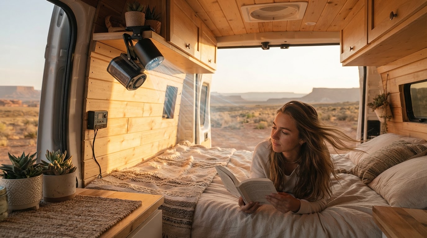 Can a Car Clip-On Fan cool a camper van without a power grid?