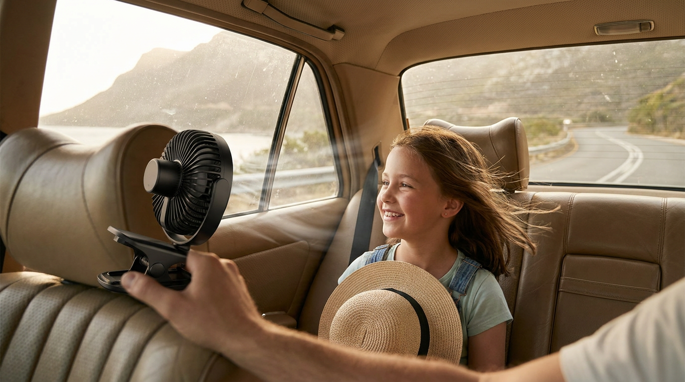 How do I install a 12v Car Clip-On Fan for better cooling?