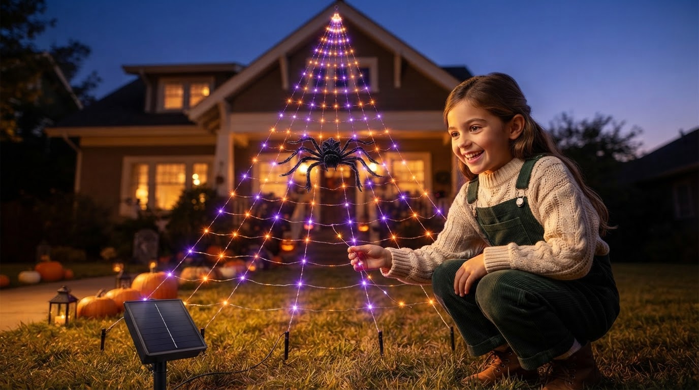 How do I install a LED Solar Spider Web decoration?