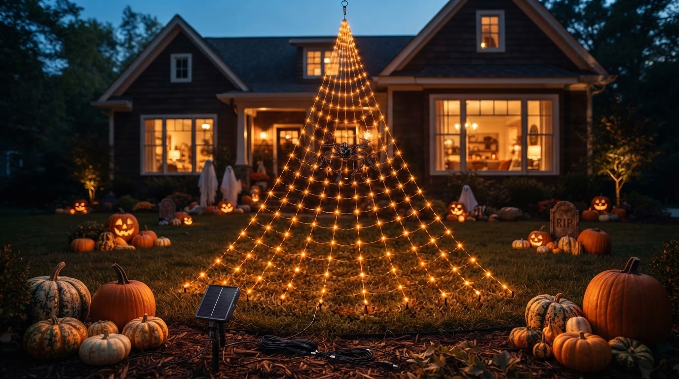 Where can I find an orange Solar Spider Web for Halloween?