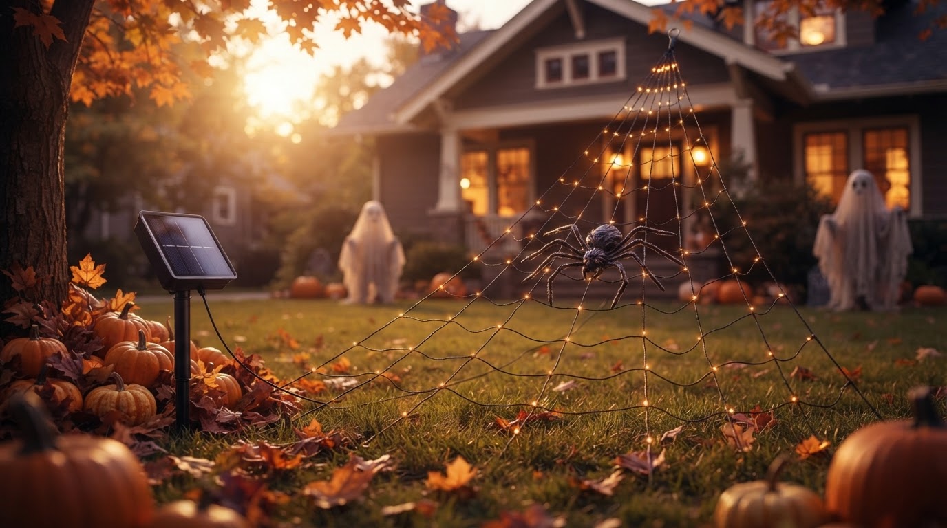 Solar Spider Web Framework for Halloween Lighting