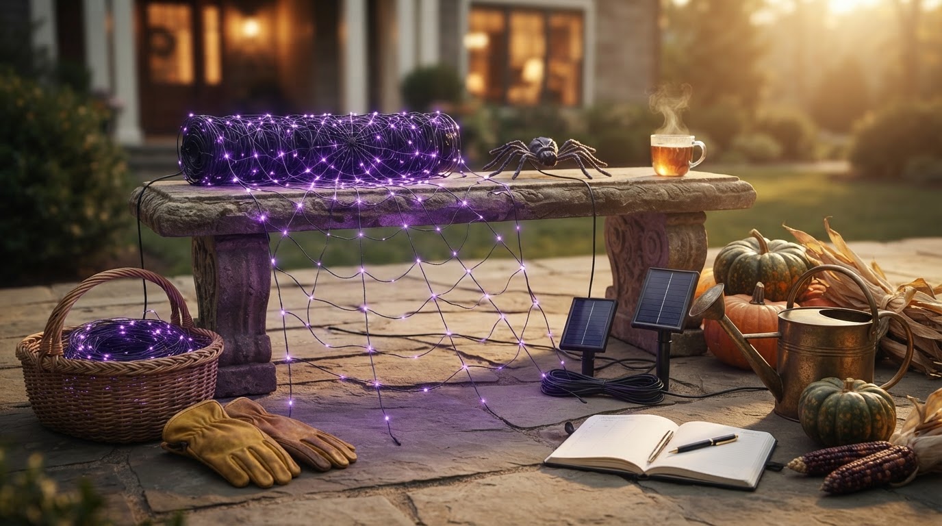 Solar Spider Web Net Lights for Resilient Outdoor Displays
