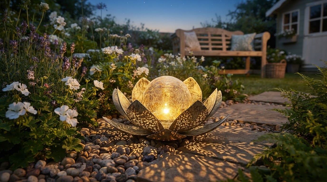 How does a Solar Lotus Light work in a garden?