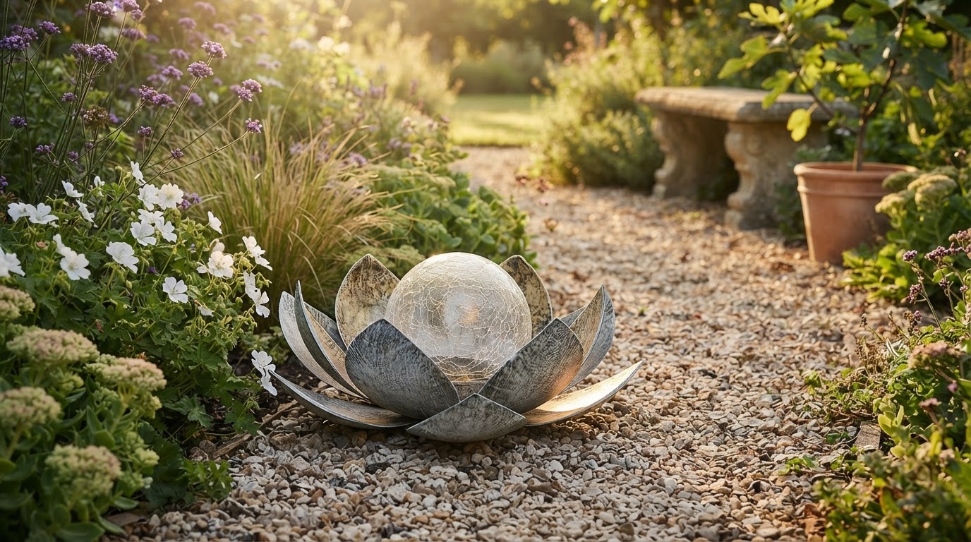 How does the Solar Lotus Light enhance garden decor?