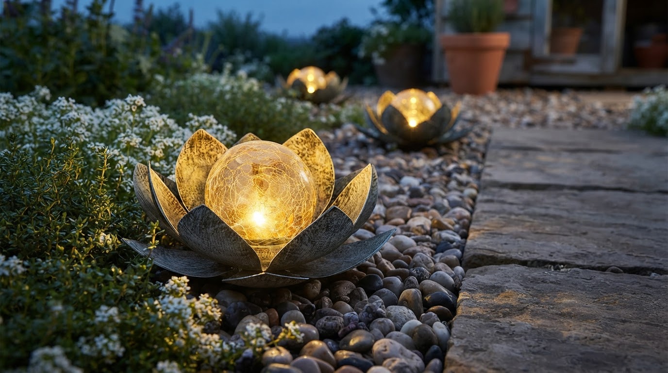 How do Solar Lotus Light garden decorations work?
