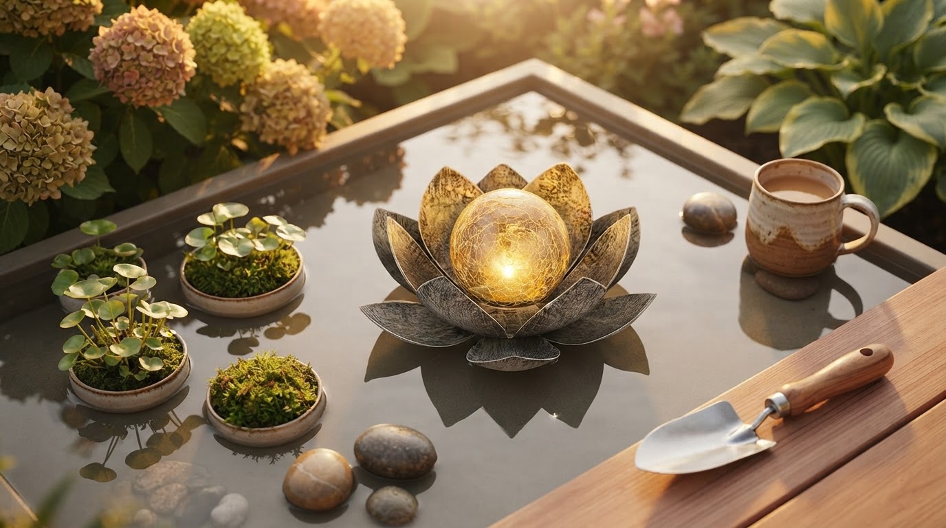 Solar Lotus Light Framework for Modern Water Features