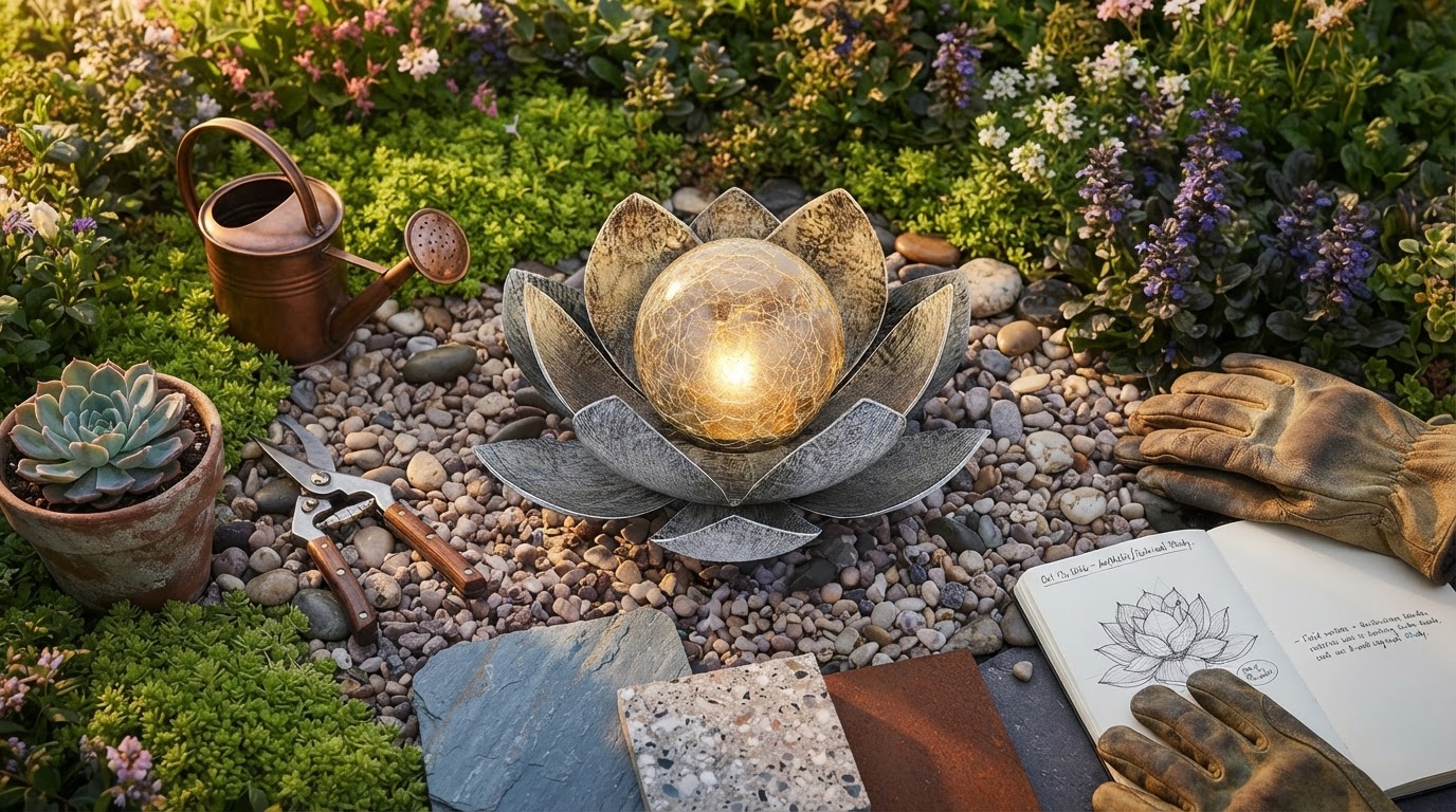 Solar Lotus Light for Metal Garden Art Design