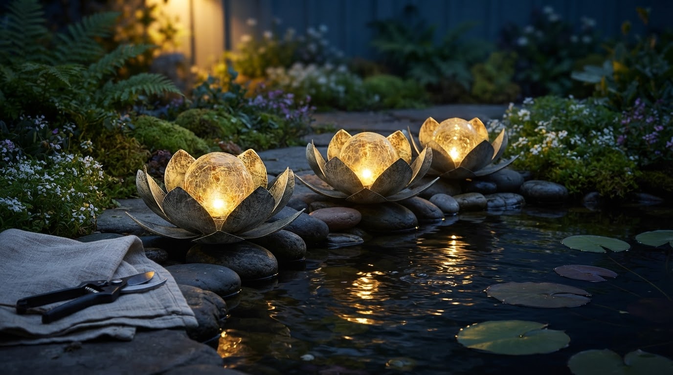 Solar Lotus Light Framework for Nighttime Pond Decor