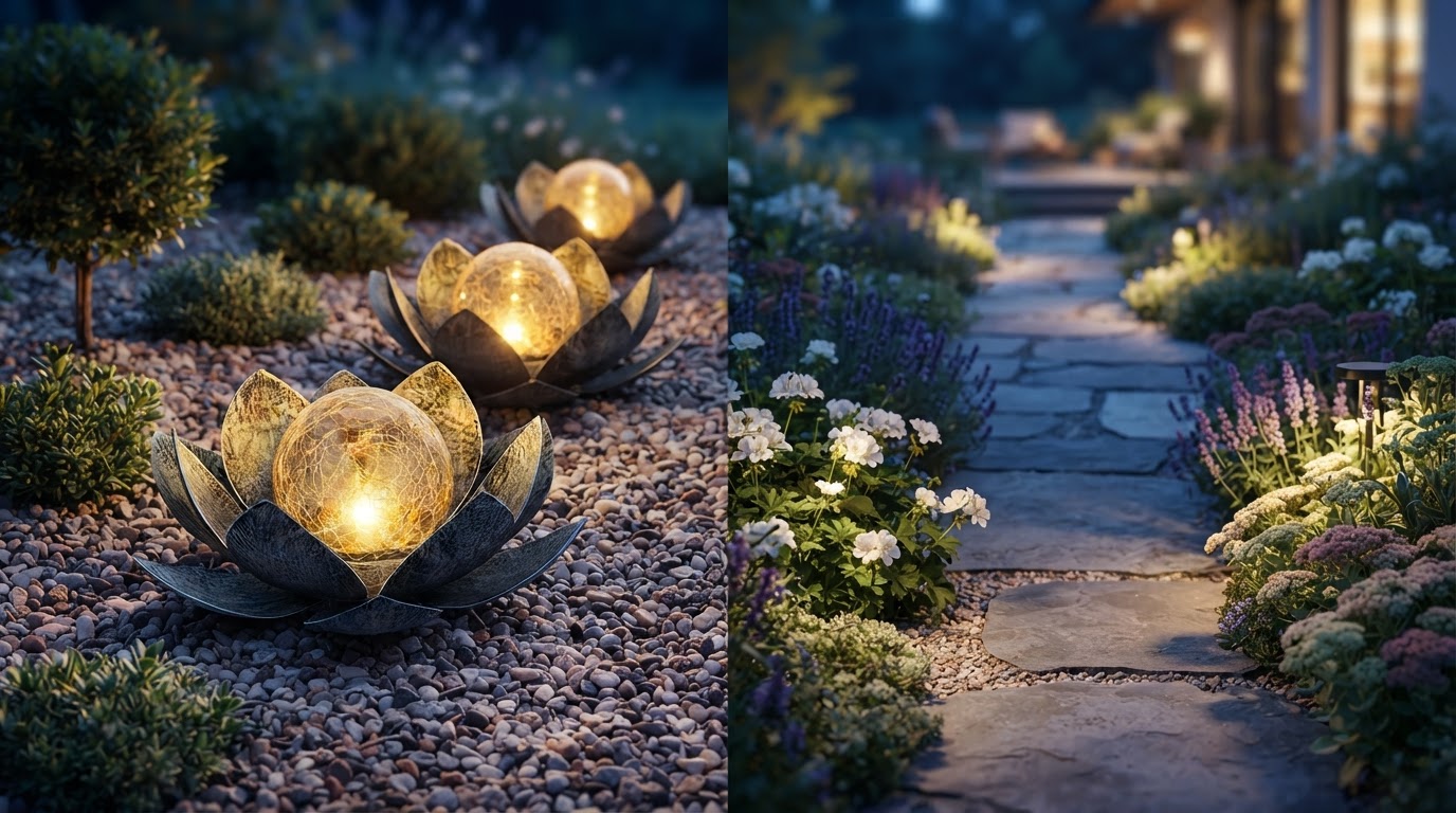 Solar Lotus Light Framework for Walkway Illumination
