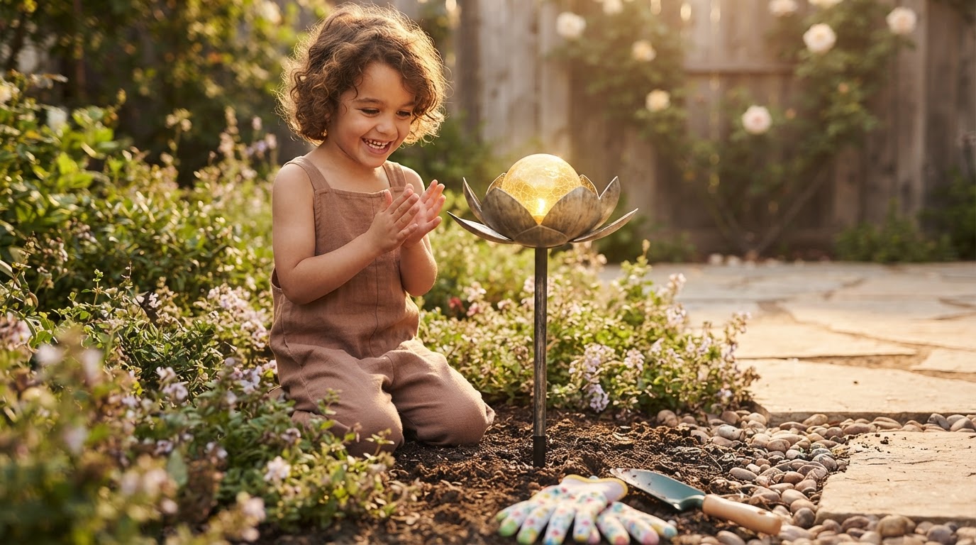 Solar Lotus Light: 4-Step Ground Stake Setup