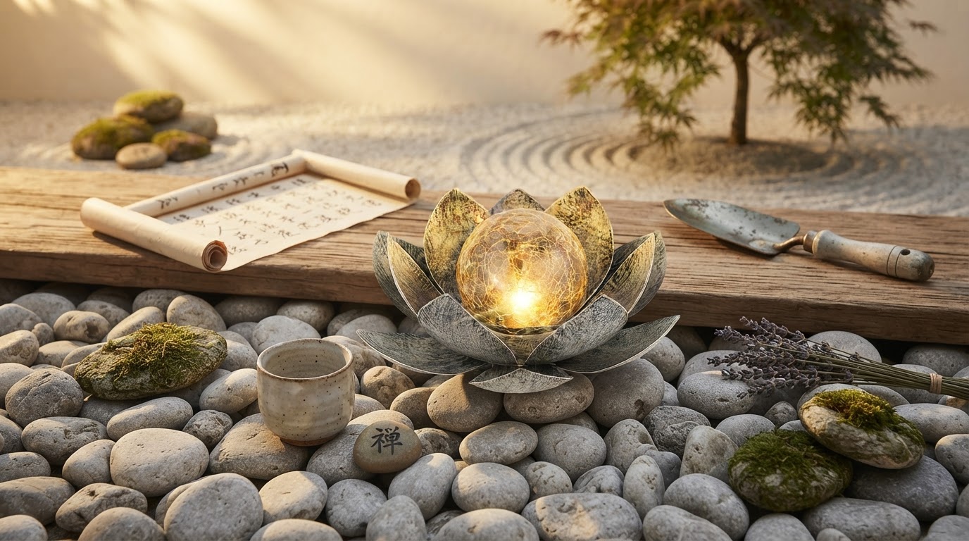 Solar Lotus Light Placement for Zen Garden Pathways