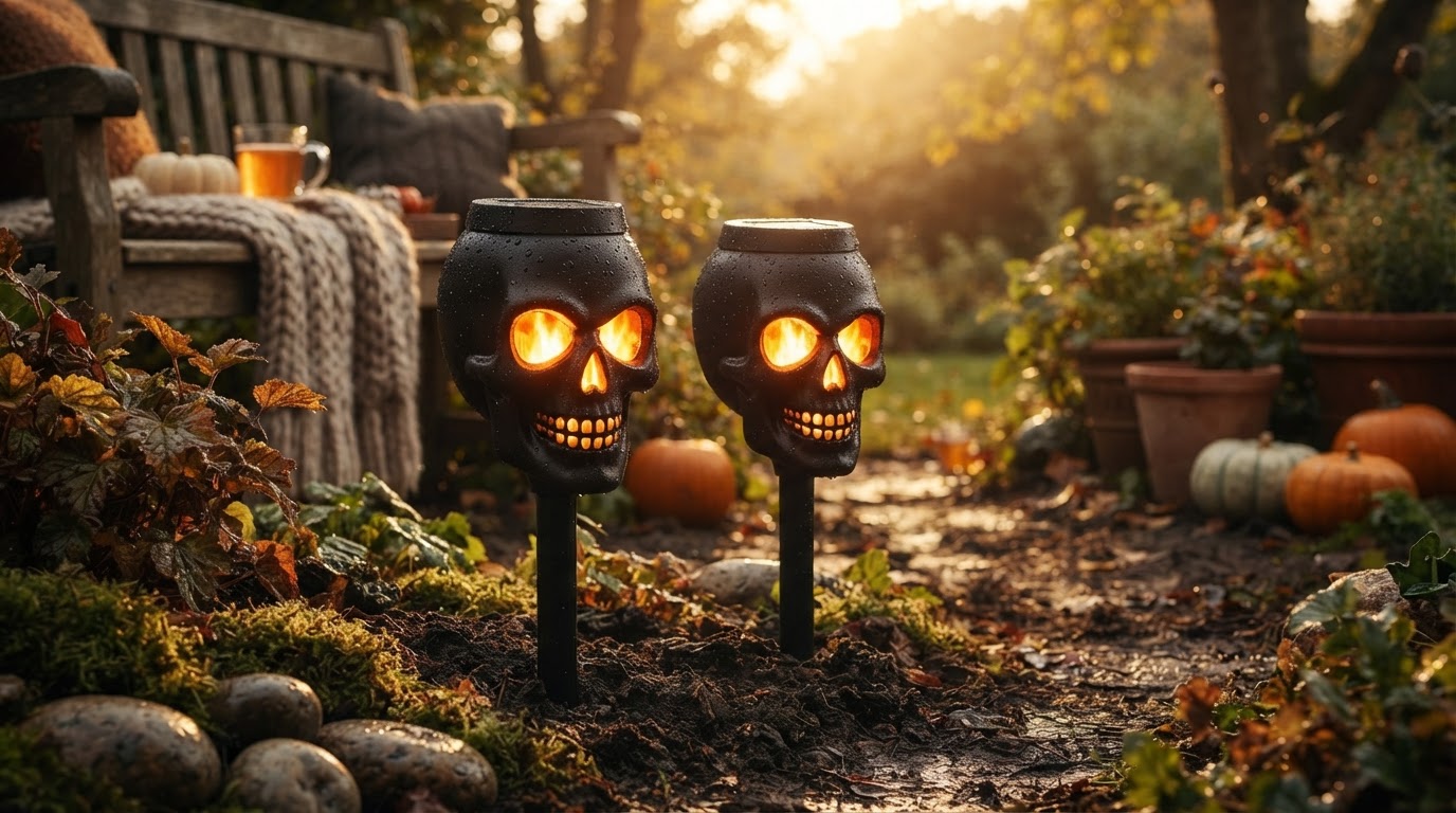 Solar Skull Torch Lights for Creepy Garden Displays