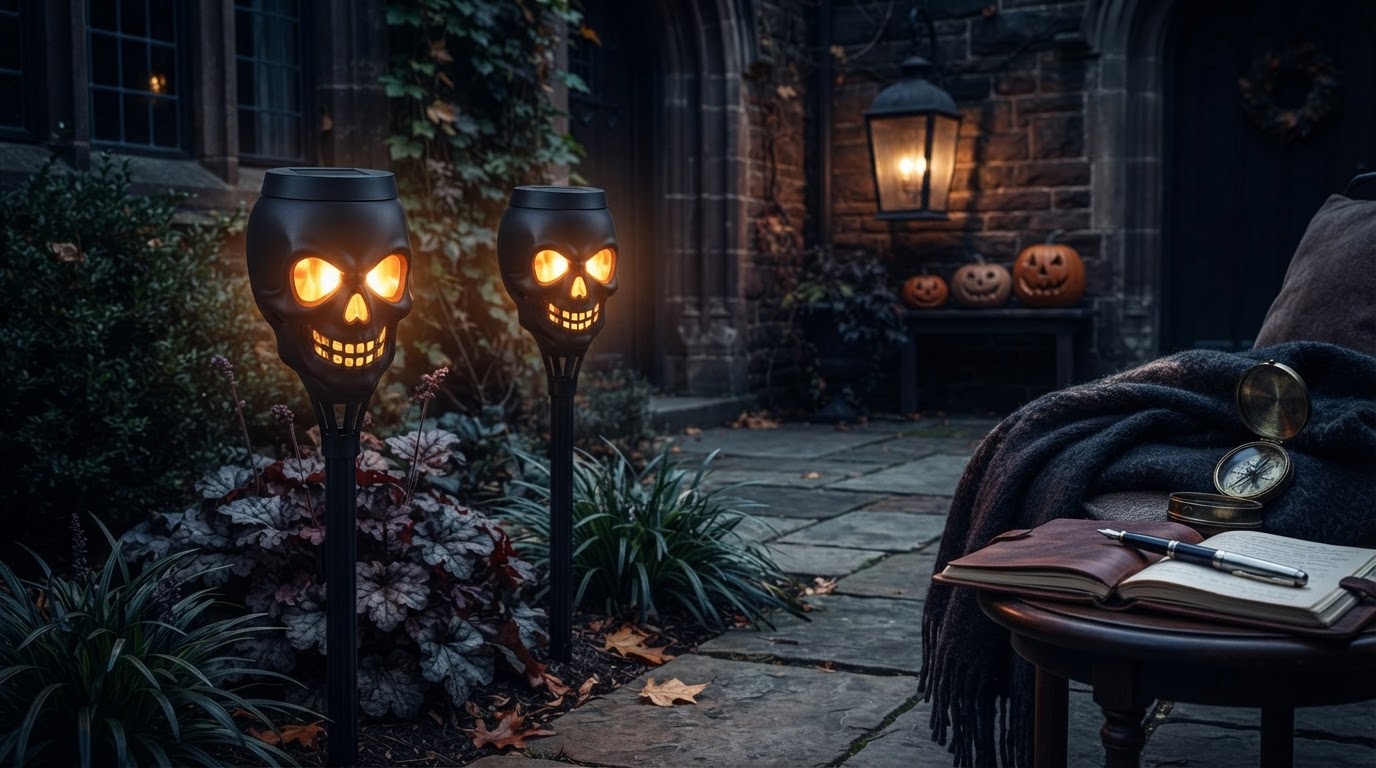 Solar Skull Torch Lights for Gothic Outdoor Lighting
