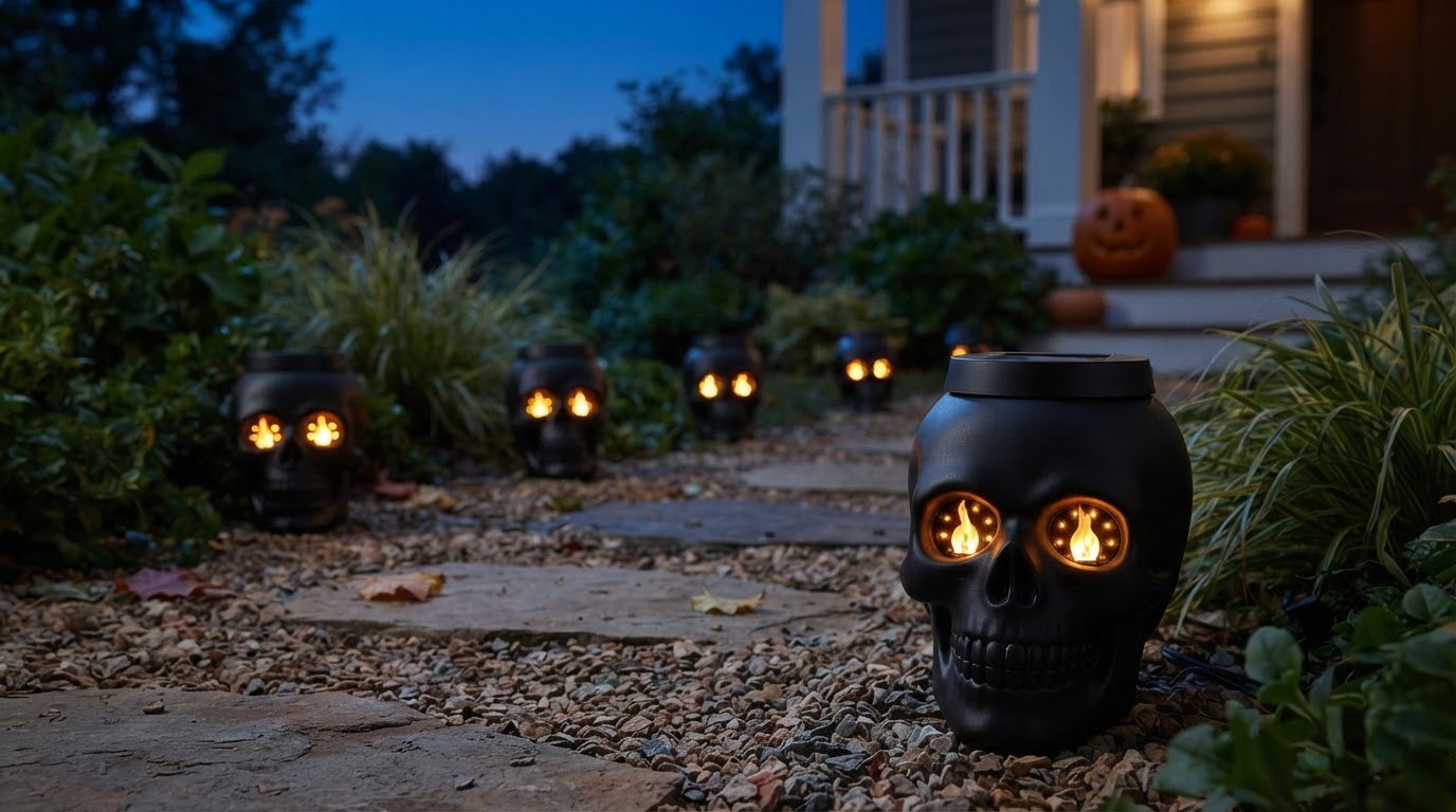 How do Solar Skull Torch Lights mimic a real flame?