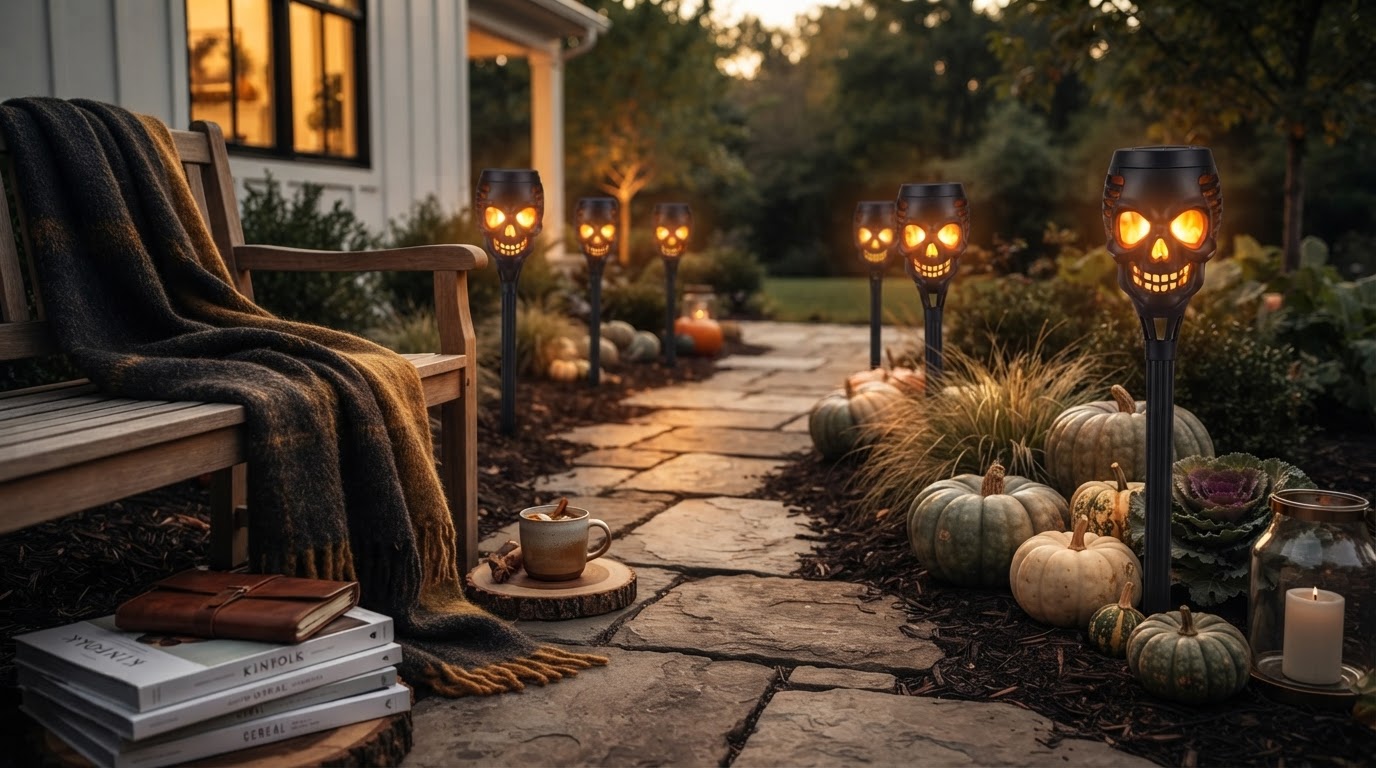 Solar Skull Torch Lights for Seasonal Yard Layouts