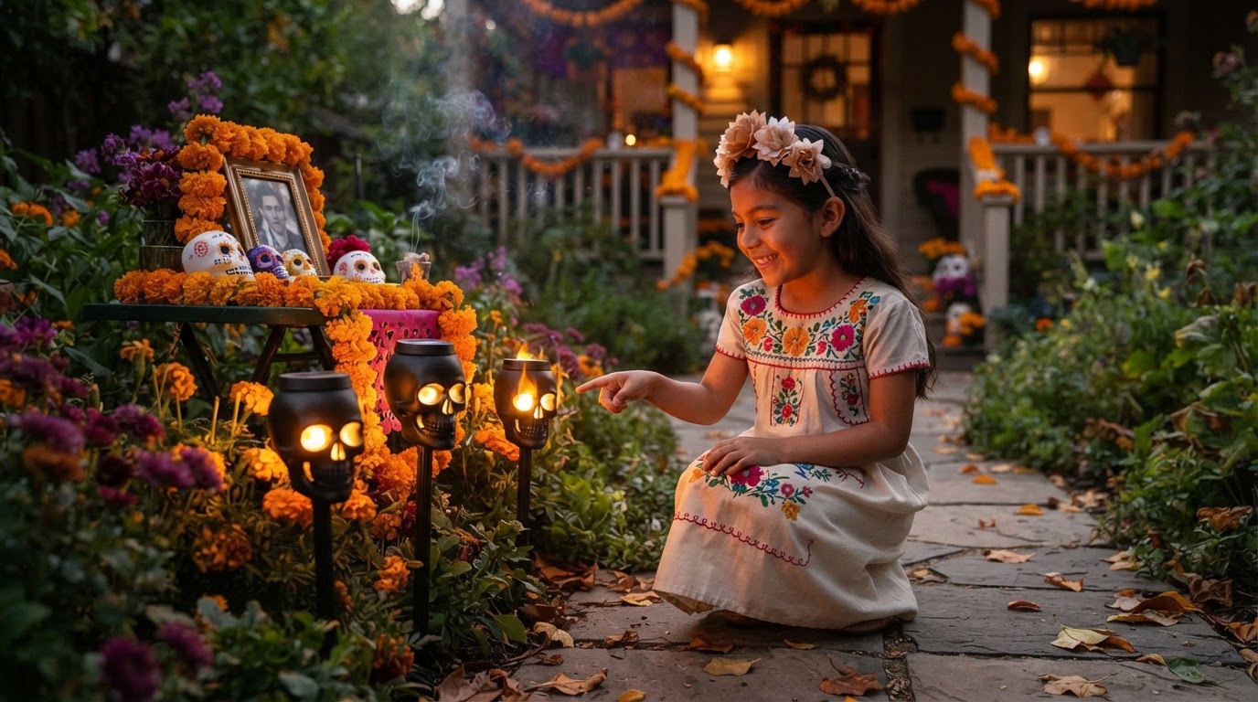 Solar Skull Torch Lights for Day of the Dead Garden Decor