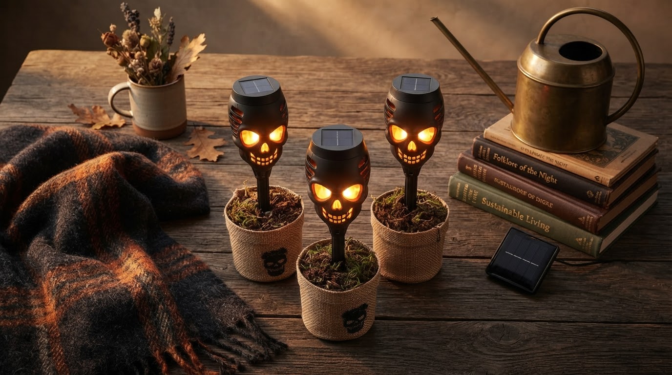 Solar Skull Torch Lights for Sustainable Halloween Lighting