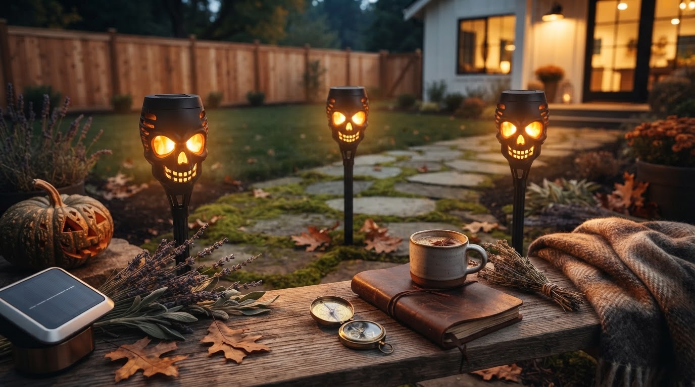 Enhancing Spooky Yard Decorations with Solar Skull Torch Lights