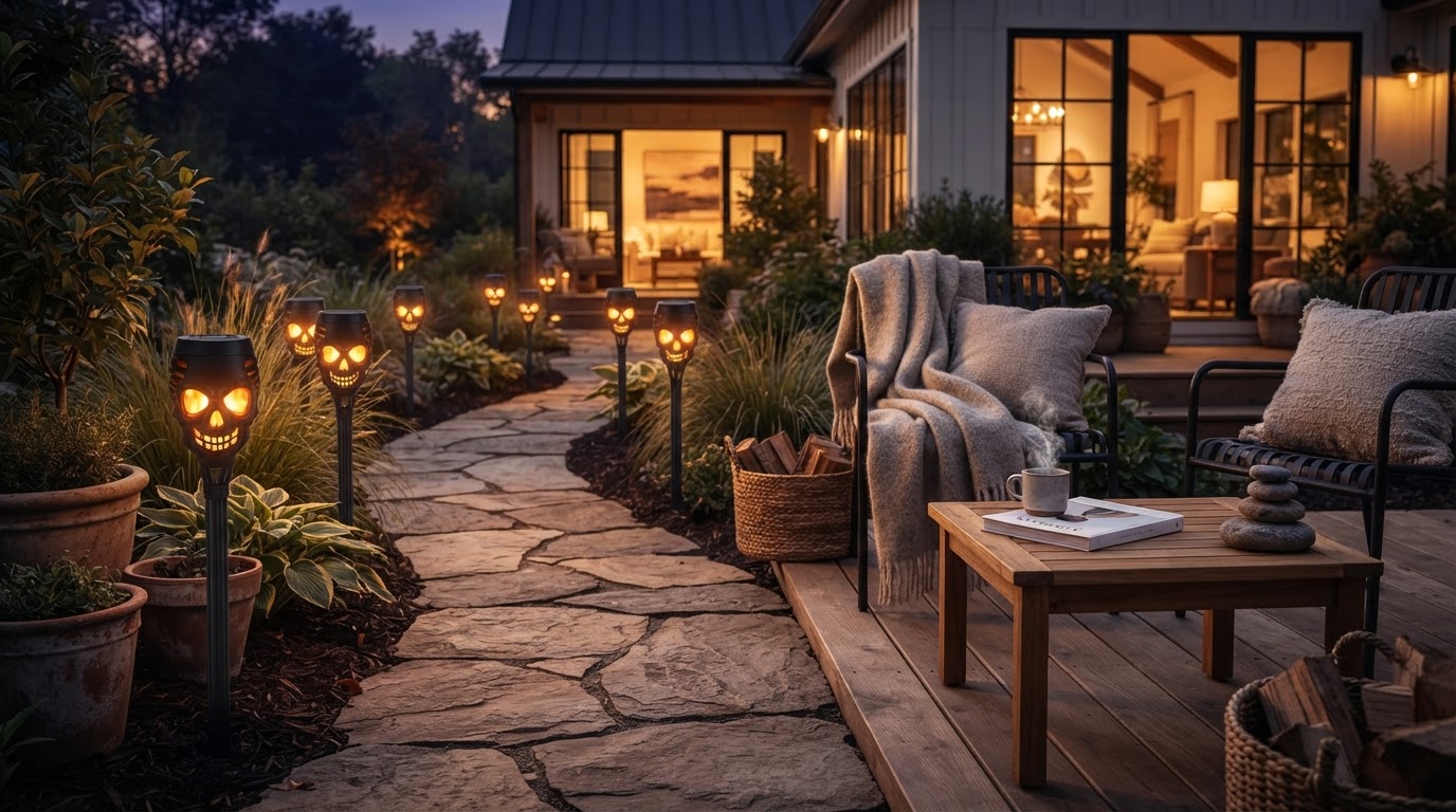 Sustainable Landscape Design With Solar Skull Torch Lights