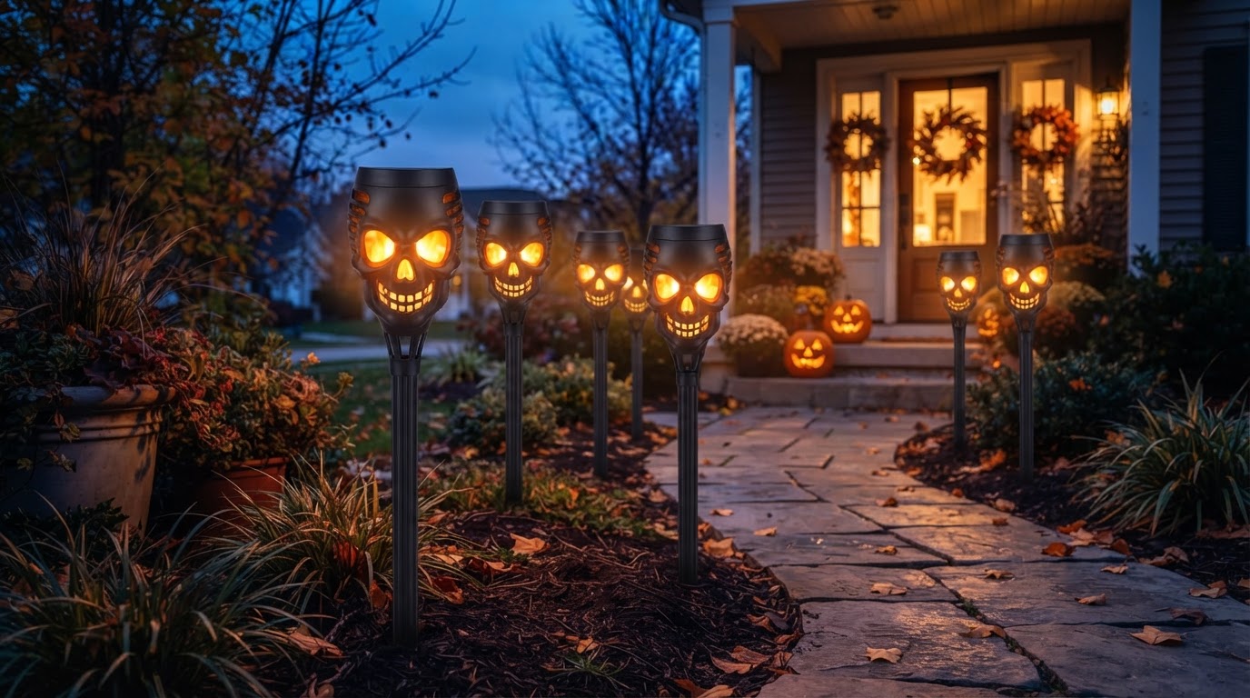 Why use Solar Skull Torch Lights for spooky decoration?