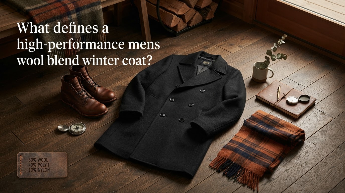 What defines a high-performance mens wool blend winter coat?