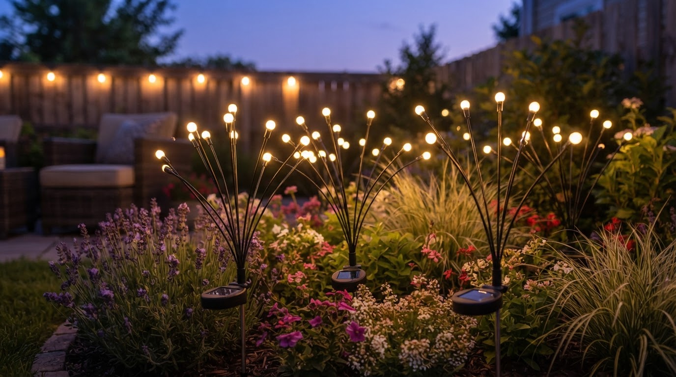 How do solar firefly bunch lights work in my garden?