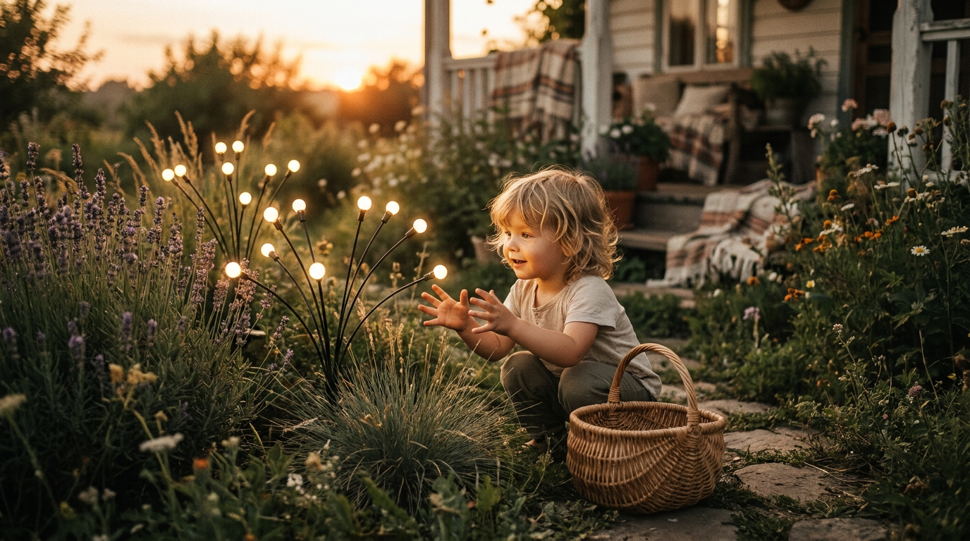 How do Solar Firefly Lights create a warm white glow?