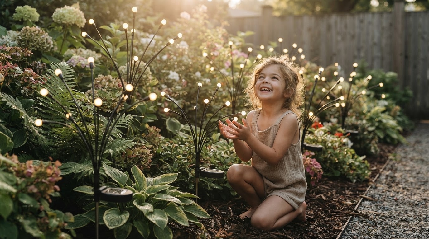 How do I install Solar Firefly Lights in garden plants?
