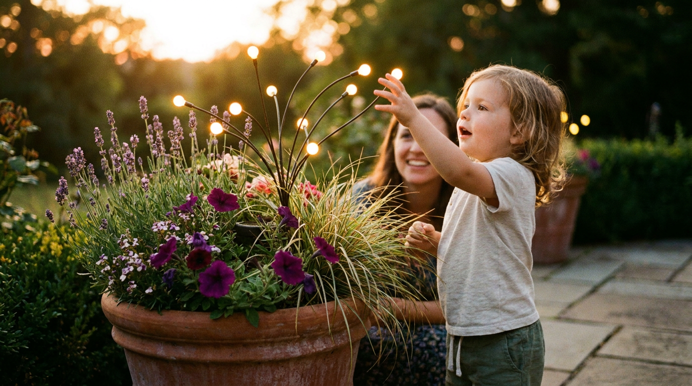 Solar Firefly Lights for Decorative Flower Pot Setup