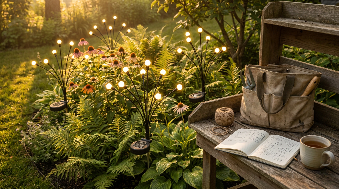 Solar Firefly Lights for Organic Flower Bed Design