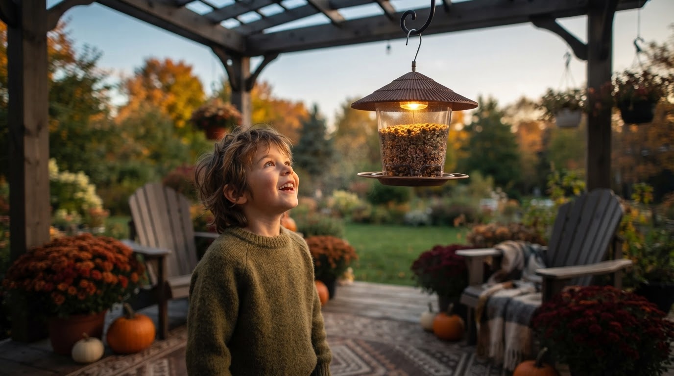 How do you set up a Solar Lantern Feeder to light up?