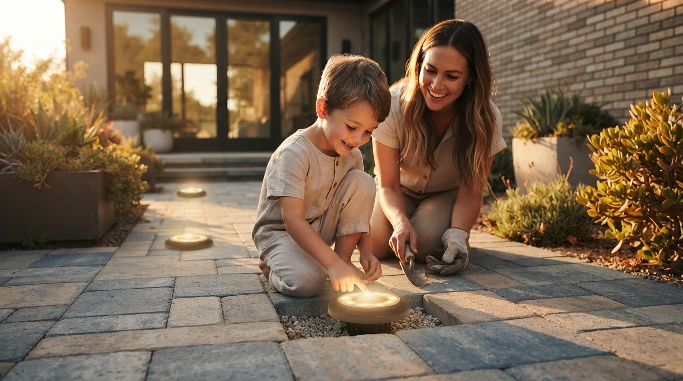 How do I install Solar Ground Lights in a paver patio?