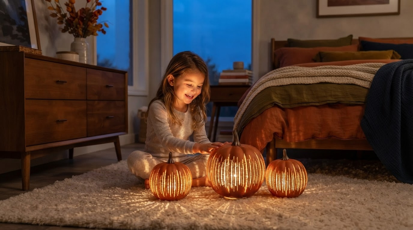 Starry Night Glass Pumpkins - Illuminated Set of 2 for Fall Bedrooms