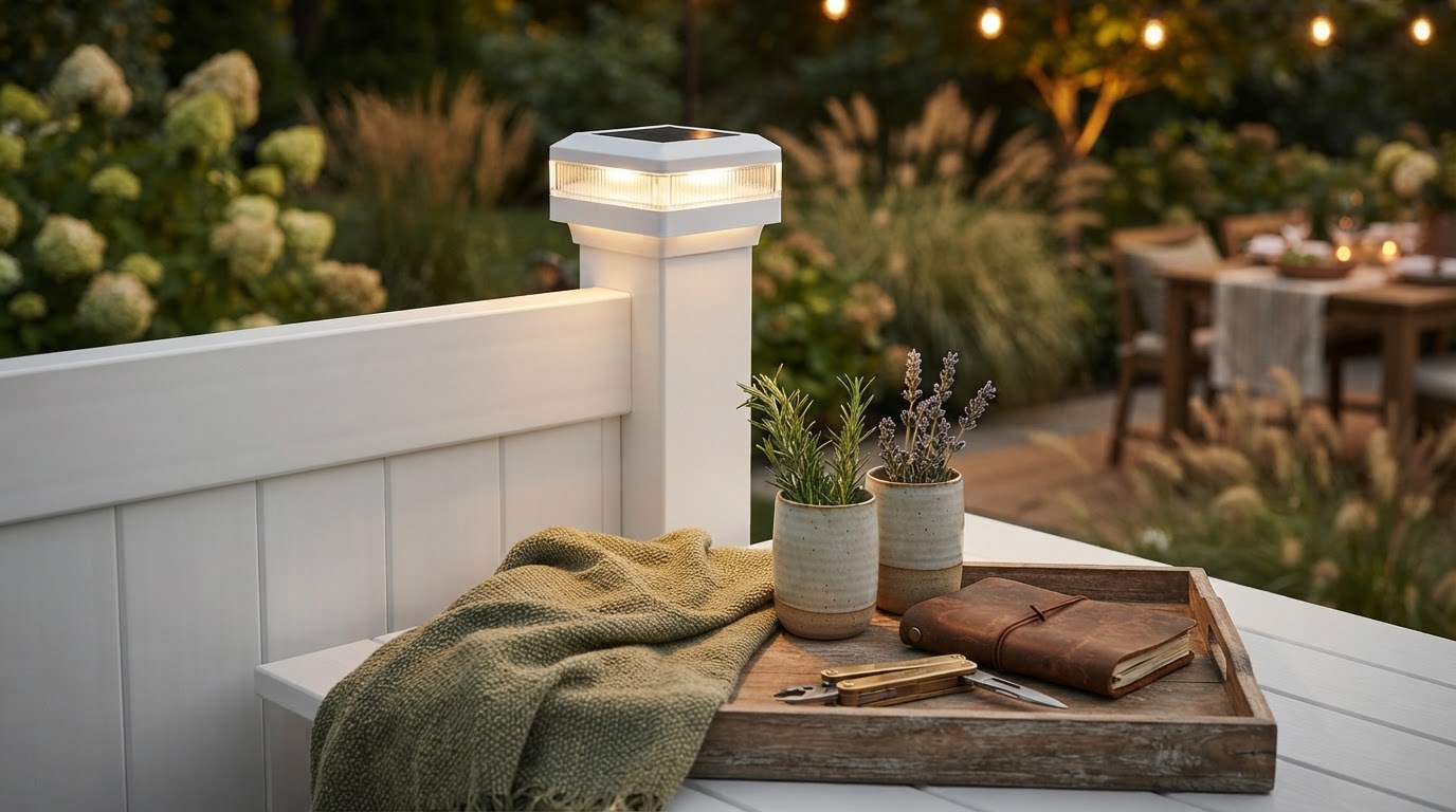Solar Fence Post Lights for Modern Vinyl Fencing