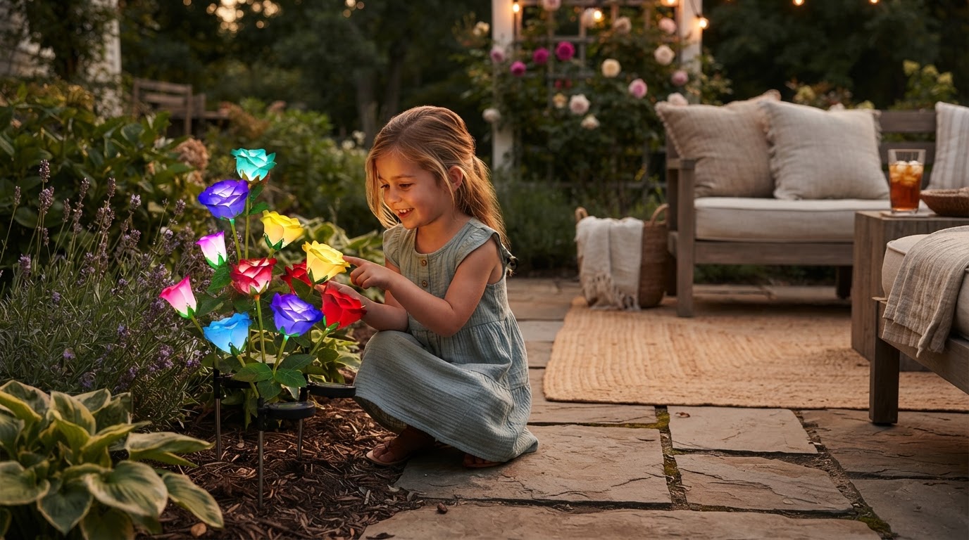 5-Step Setup for solar Glow Roses Garden Lights