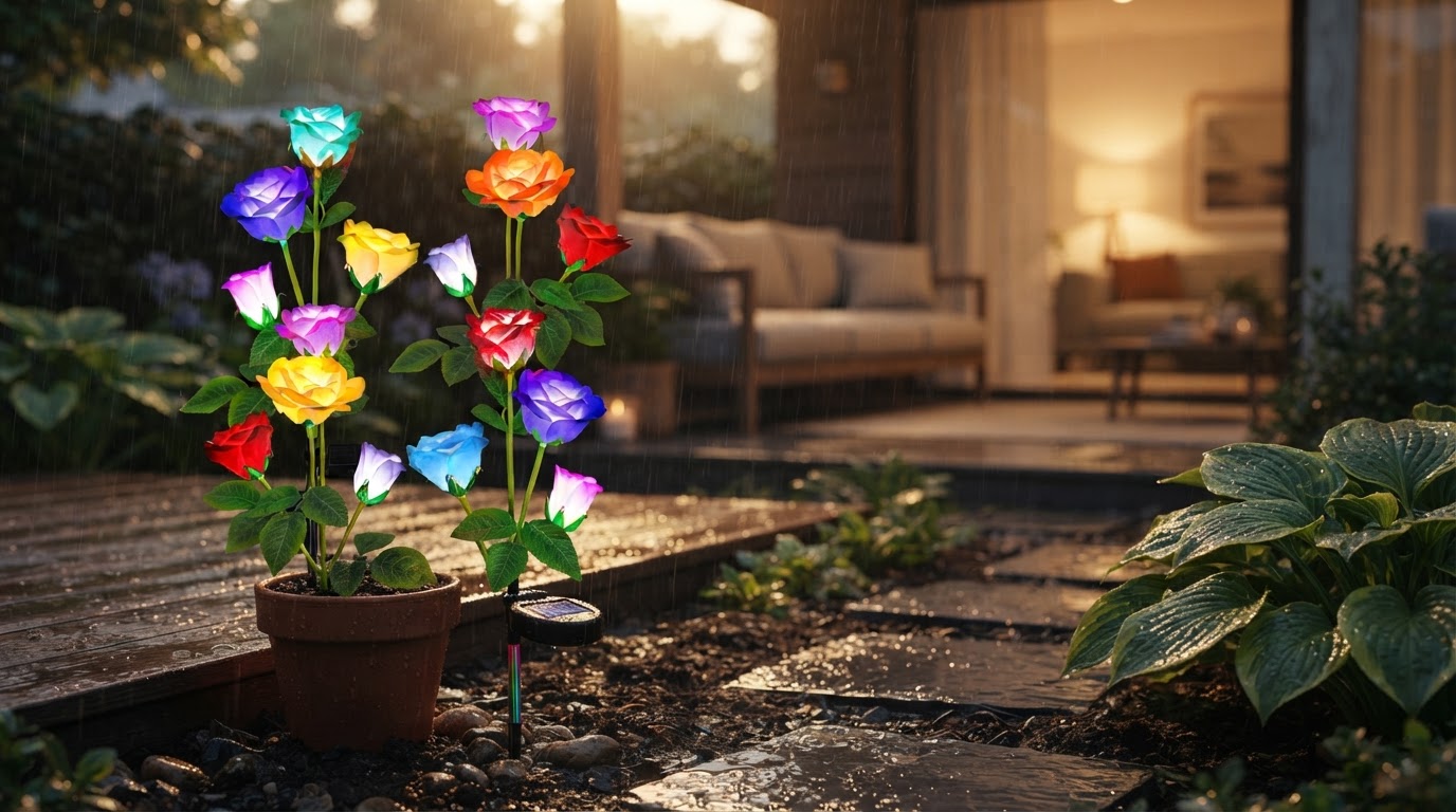 Are solar Glow Roses truly waterproof in heavy rain?
