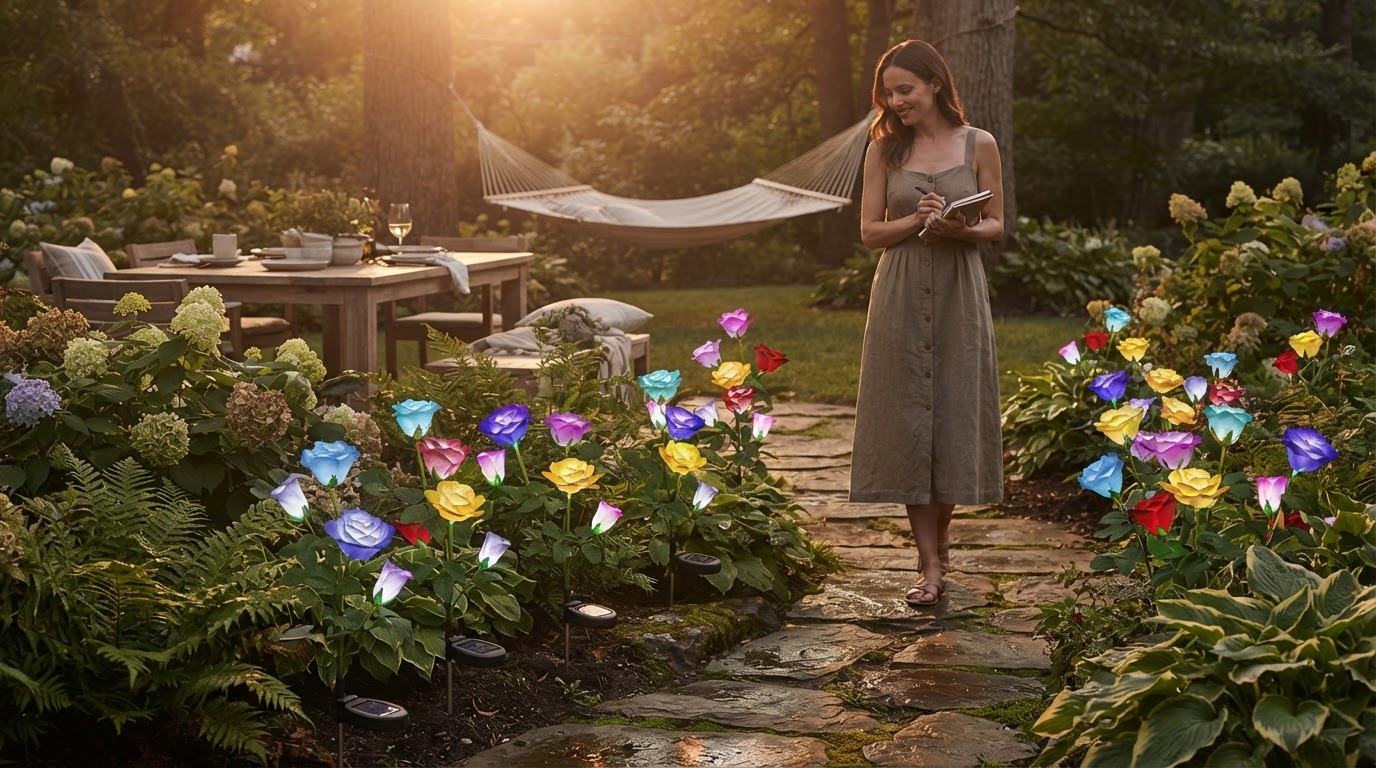 August Evenings: Testing Solar Glow Roses in the Yard
