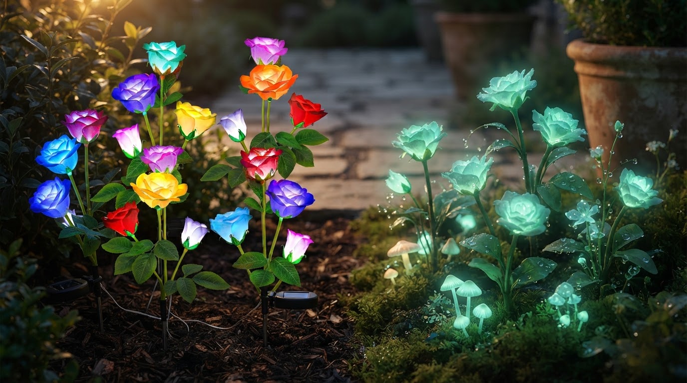 Comparing solar Glow Roses to Bioluminescent Flora