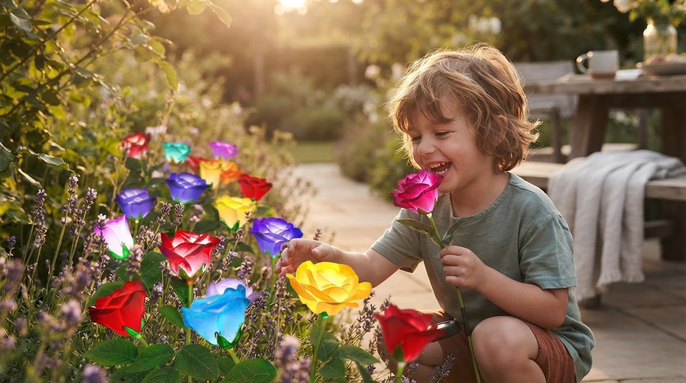 How do solar Glow Roses compare to standard garden stakes?
