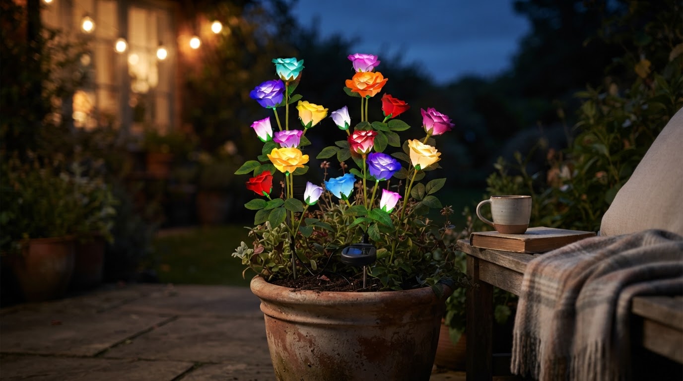 How long do solar Glow Roses stay lit each night?
