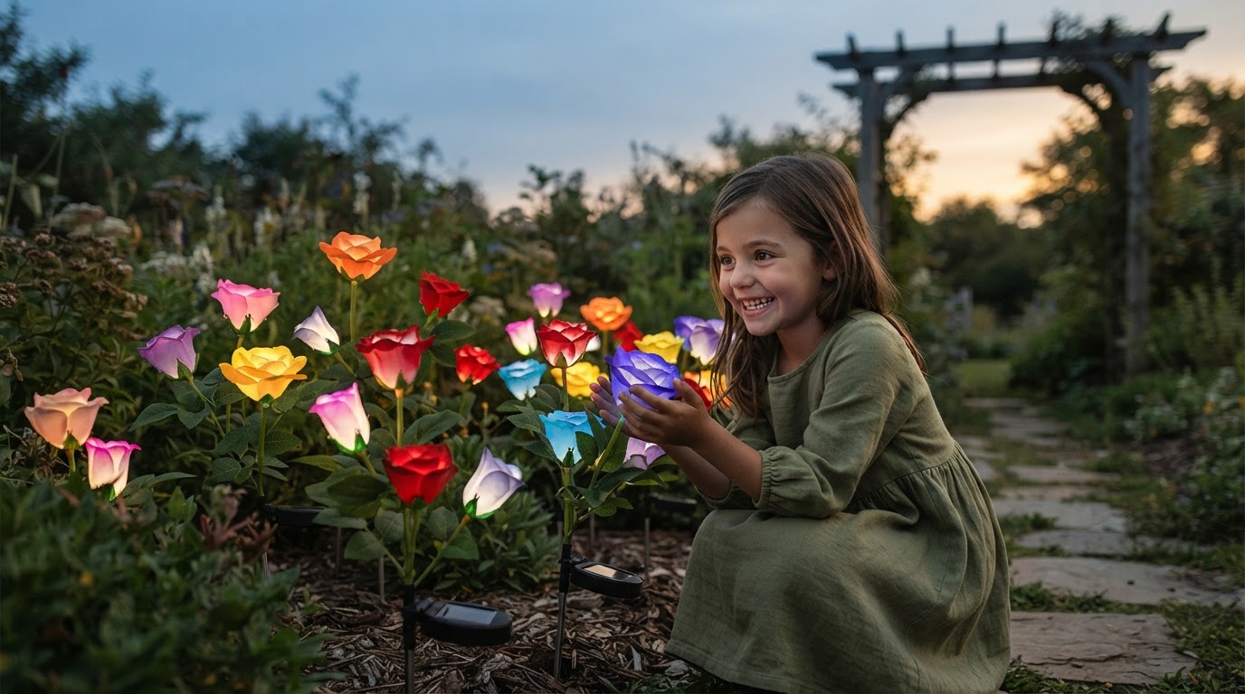 How do I maintain solar Glow Roses for peak brightness?