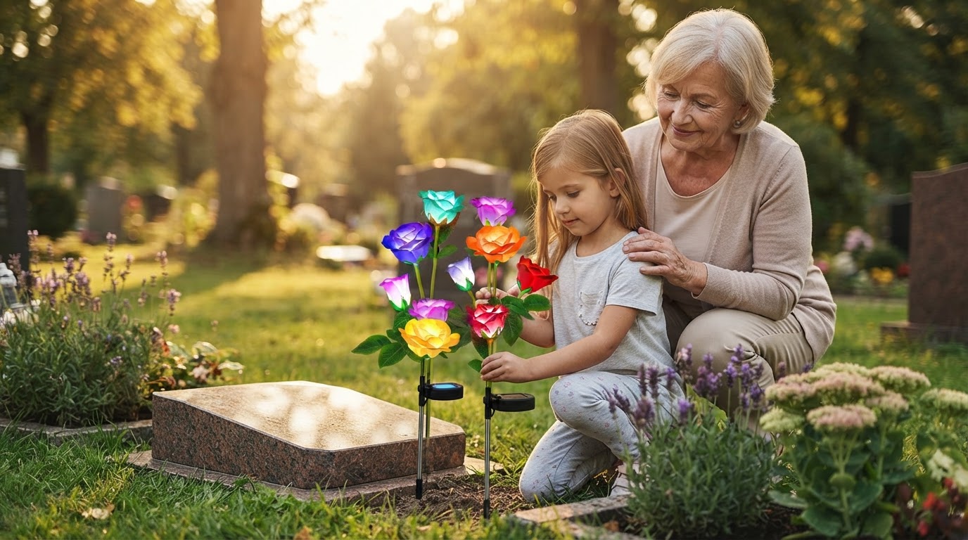 Installing solar Glow Roses for Durable Cemetery Decor