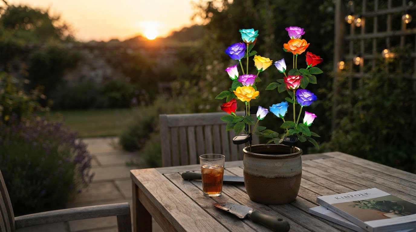 How do solar Glow Roses compare to standard LED decor?